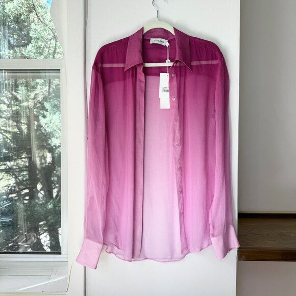 NWT Rat & Boa Diaz Sheer Pink Button Down Long Sleeve Blouse Top Medium - Picture 4 of 10